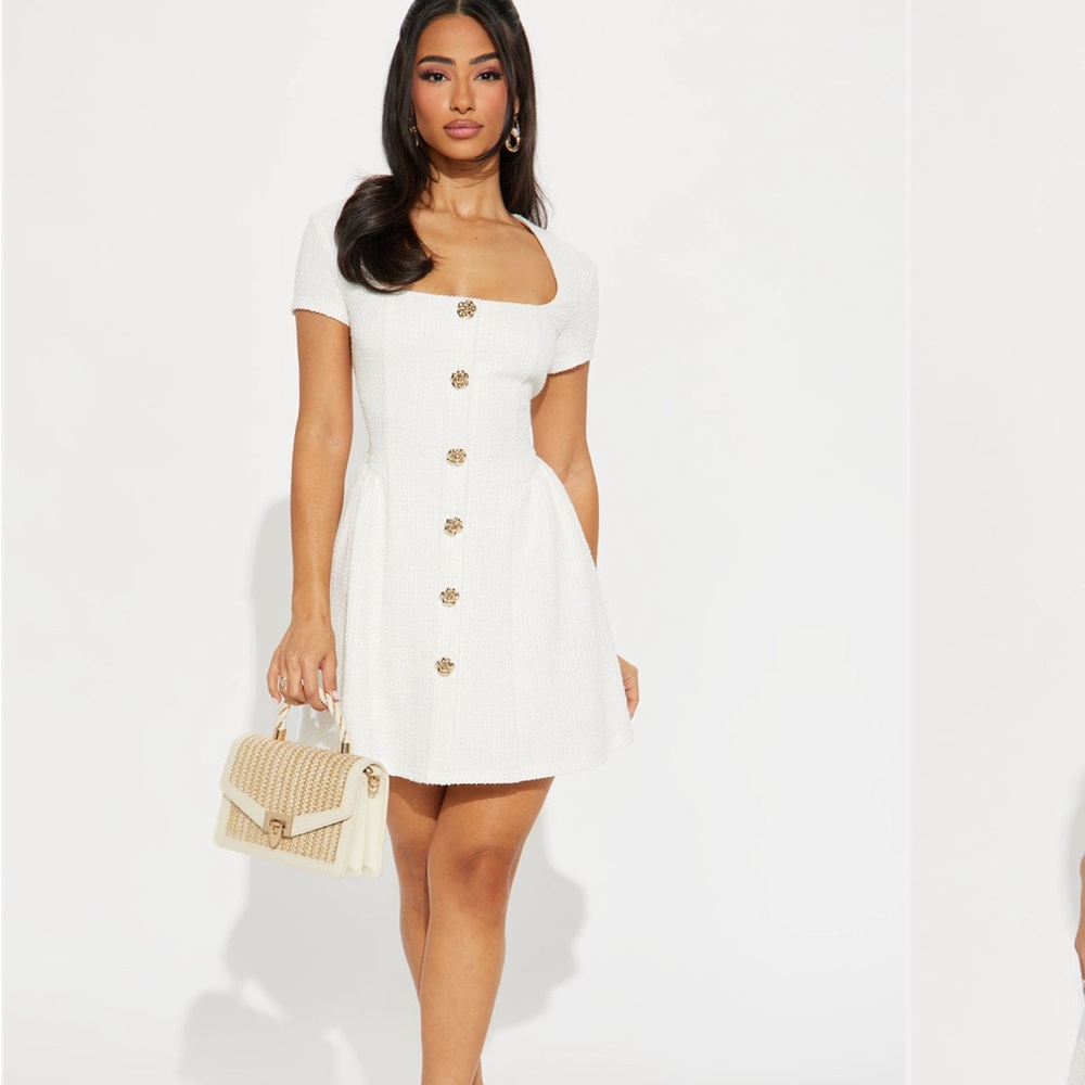 Fashion Nova White Mini Dress with Gold Buttons
